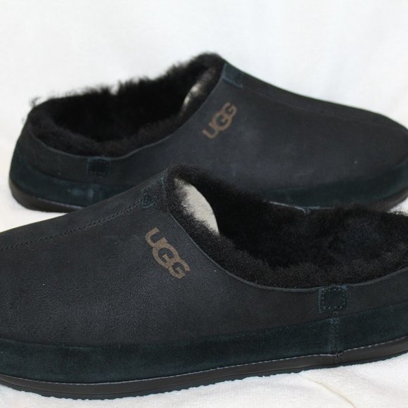 NIB UGG MEN\'S PARKDALE SLIP ON SUEDE‎ SHEARLING LINED CLOG SLIPPERS BLACK main image 5